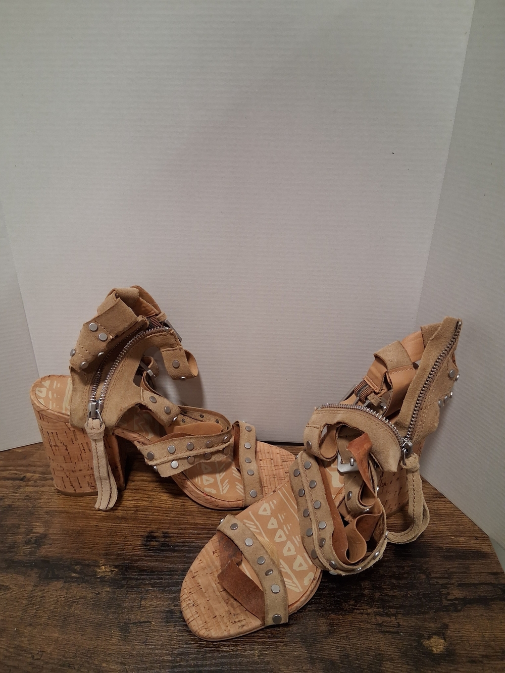 Dolce Vita Tan Studded Cork-Heel Sandals